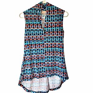 Philosophy Geometric Sleeveless Blouse in Blue and Red